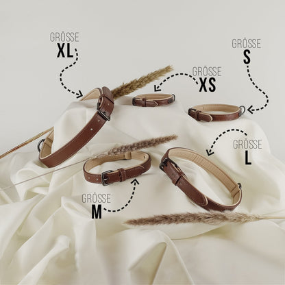 Halsband und Leine im Set aus veganem Leder Dunkelbraun/Beige