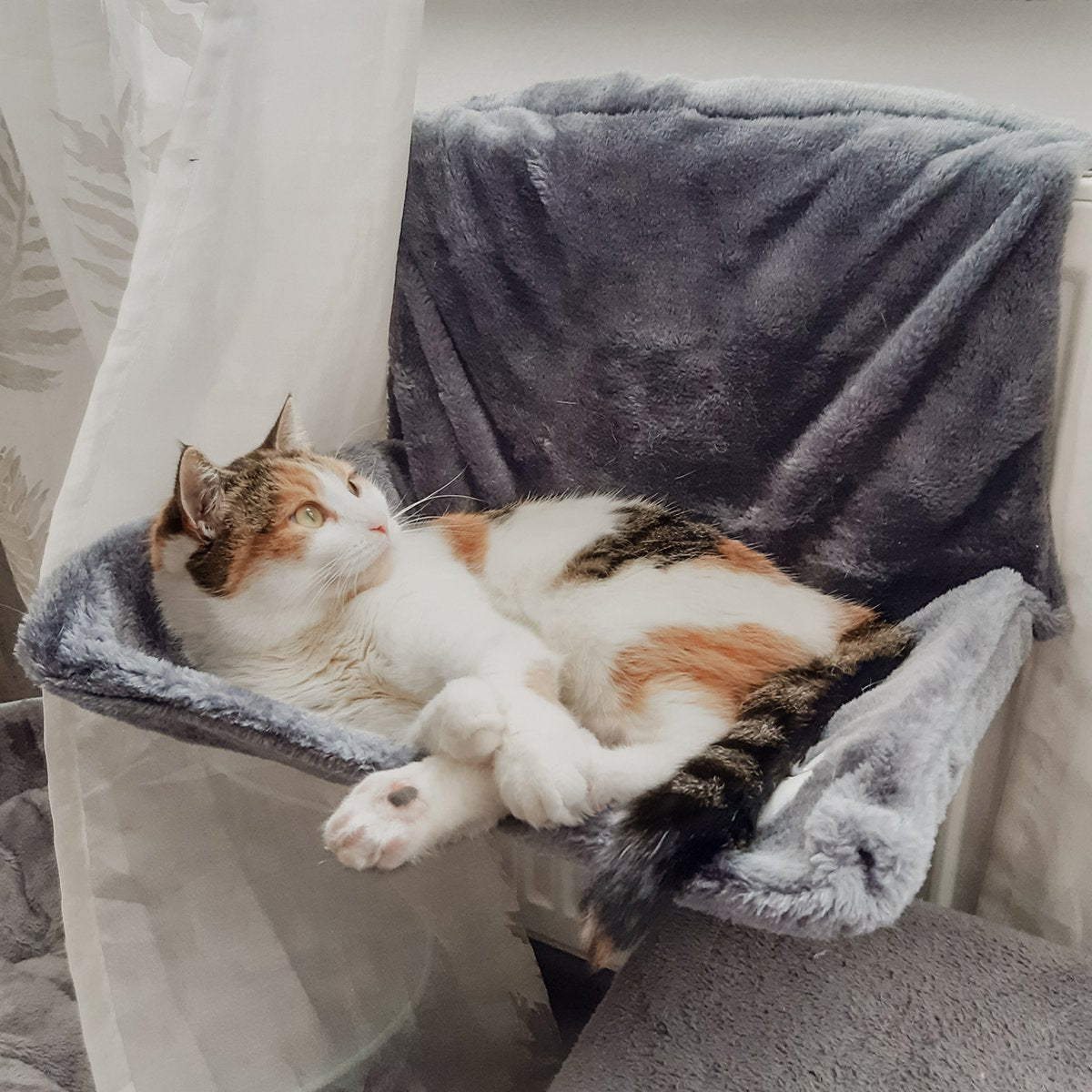 Katze liegt entspannt in der kuschelingen Heizkörperliege von Cozy Cat