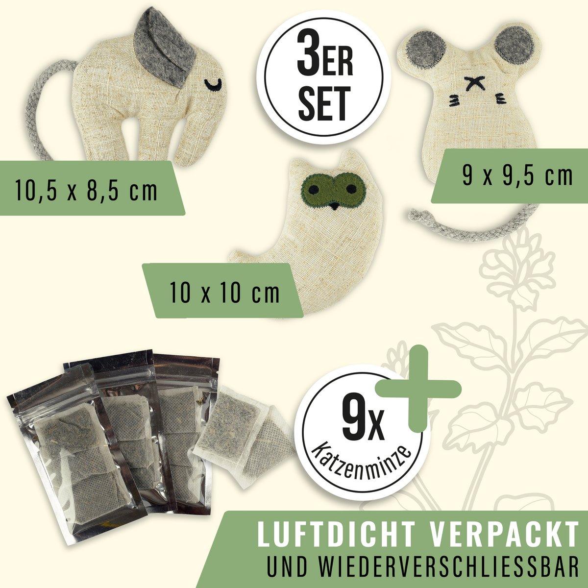 3er Set Katzenspielzeug mit Katzenminze