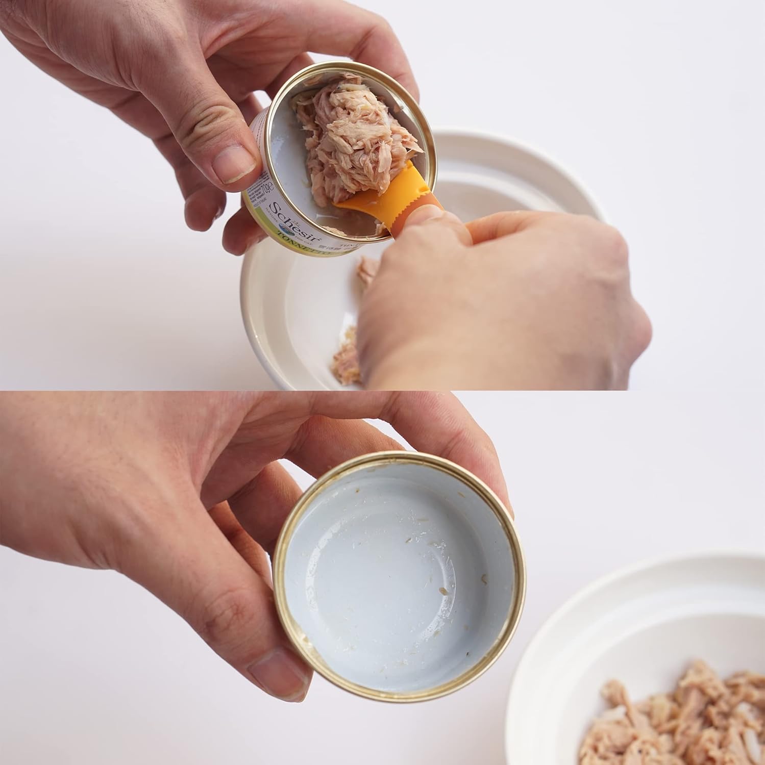 Durch die Form des Spatels kann Futter ganz einfach aus der Dose gekratzt werden, ohne dass Soße oder Futter zurückbleiben.