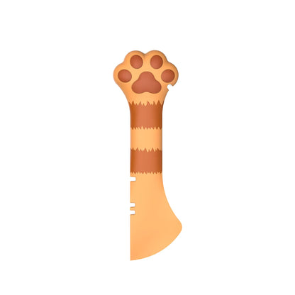 Der Futterlöffel in Pfotenform in orange getigert.