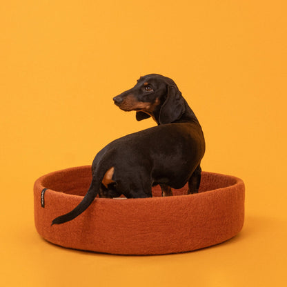 Lora Hundebett Hundekorb 60 cm rostrot aus Filz mit Dackel