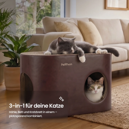 Safari Lodge Katzenhöhle mit Kratzbrett, braun