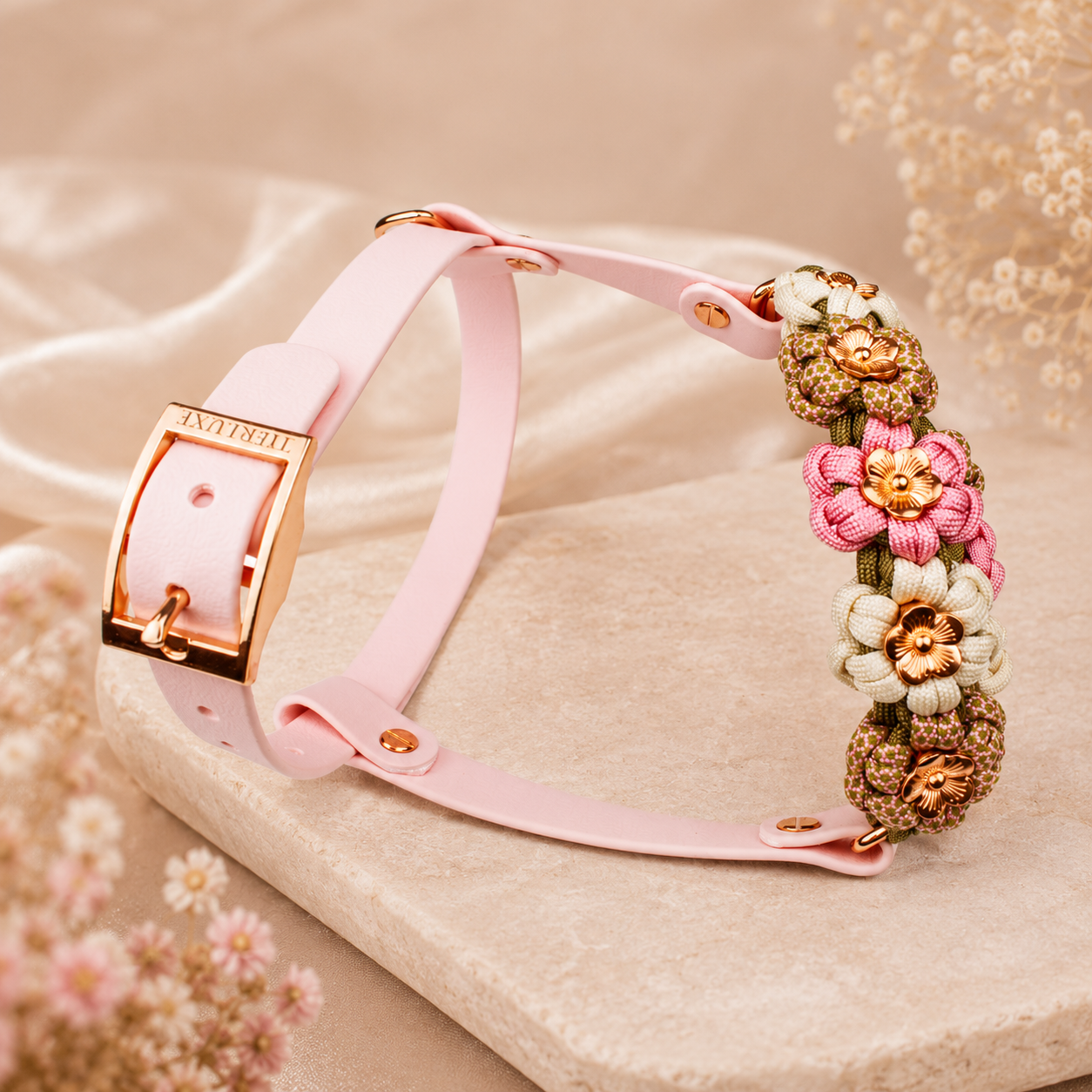 Hundegeschirr Blumen Tierluxe – Handgemacht aus Paracord und Biothane